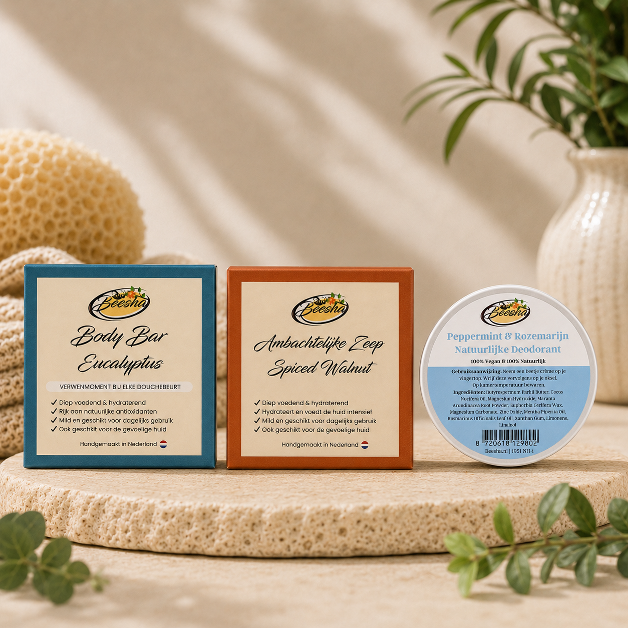 Lichaamsverzorging van Beesha met body bars, body boter en deodorant