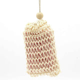 Sisal zeepzakje van Beesha van dichtbij, zakje voor shampoo bars en zeep
