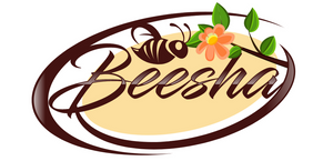 Logo van Beesha met bij en bloem