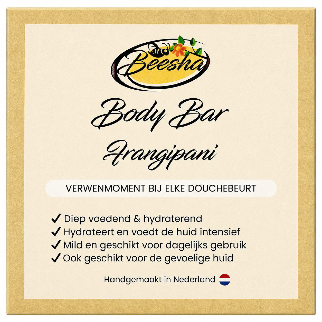 Beesha Body Bar Frangipani — vaste bodywash in doosje