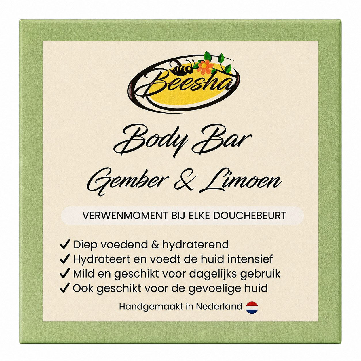 Beesha Body Bar Gember & Limoen — vaste bodywash in doosje