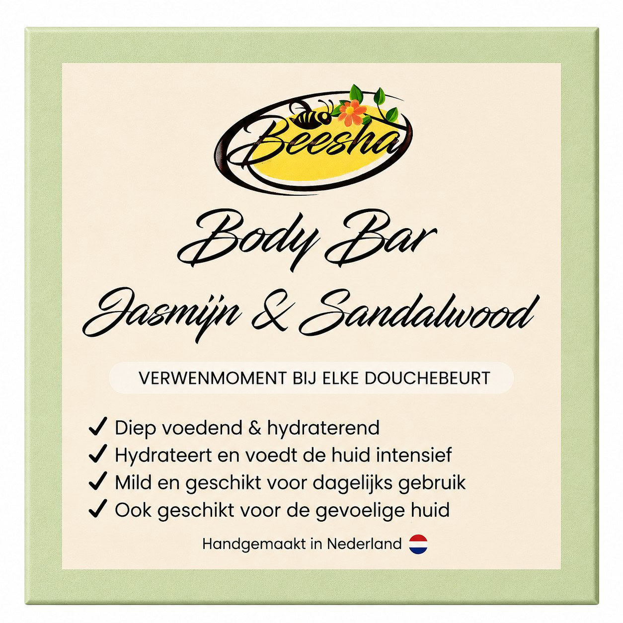 Beesha Body Bar Jasmijn & Sandalwood — vaste bodywash in doosje
