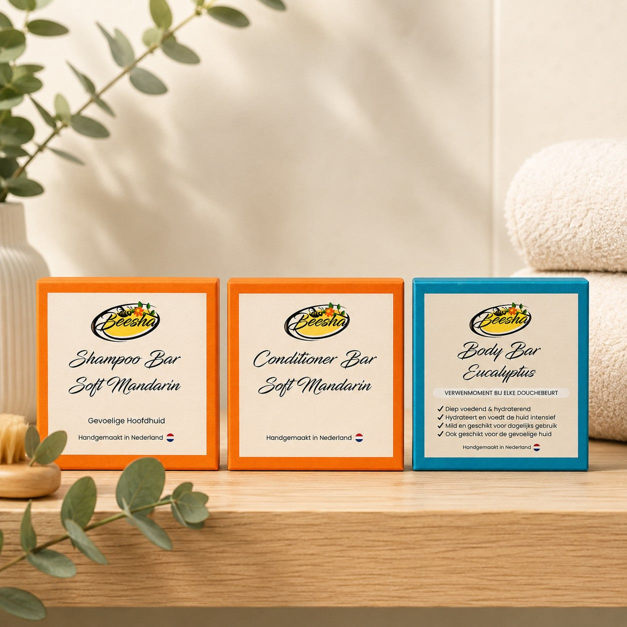 Beesha bundel met shampoo bar, conditioner bar en body bar