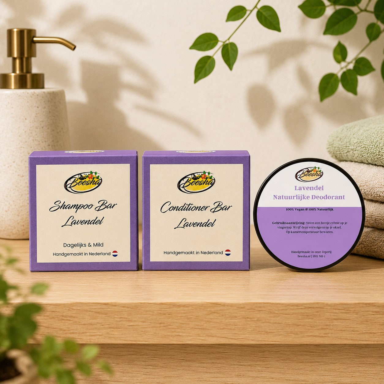 Beesha bundel met shampoo bar, conditioner bar en deodorant