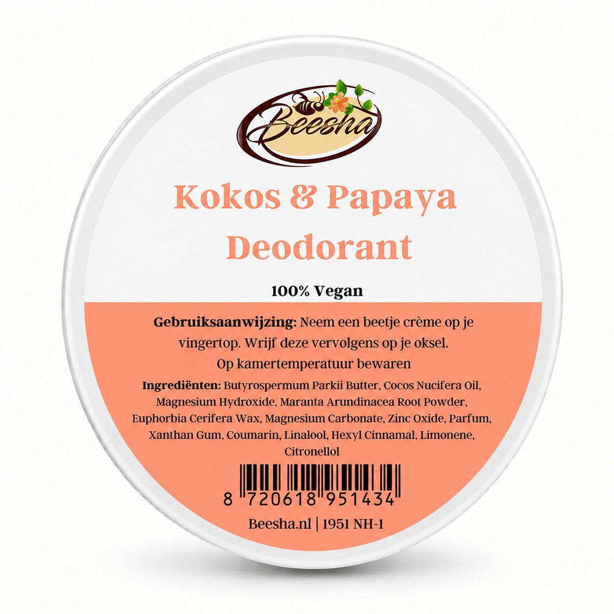 Beesha natuurlijke deodorant Kokos & Papaya in blikje