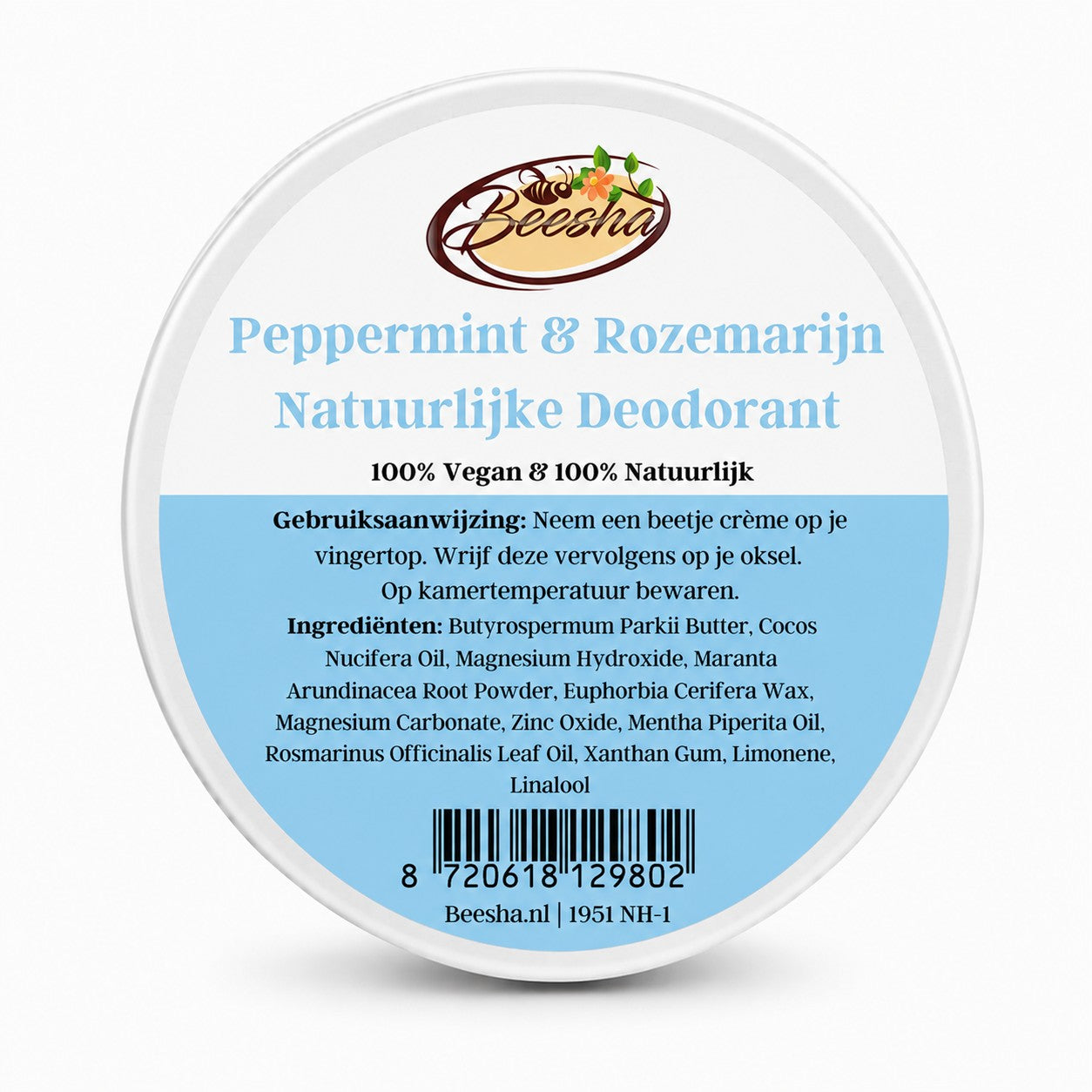Beesha natuurlijke deodorant Peppermint & Rozemarijn in blikje
