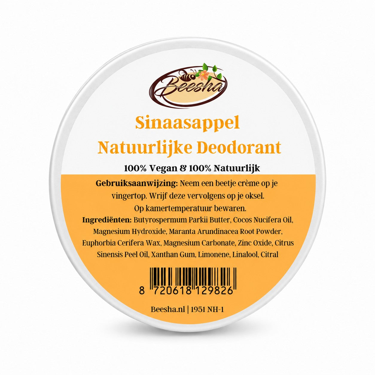 Beesha natuurlijke deodorant Sinaasappel in blikje