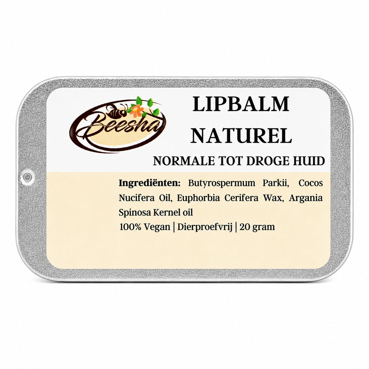 Beesha lippenbalsem Naturel in blikje, lipverzorging zonder parfum