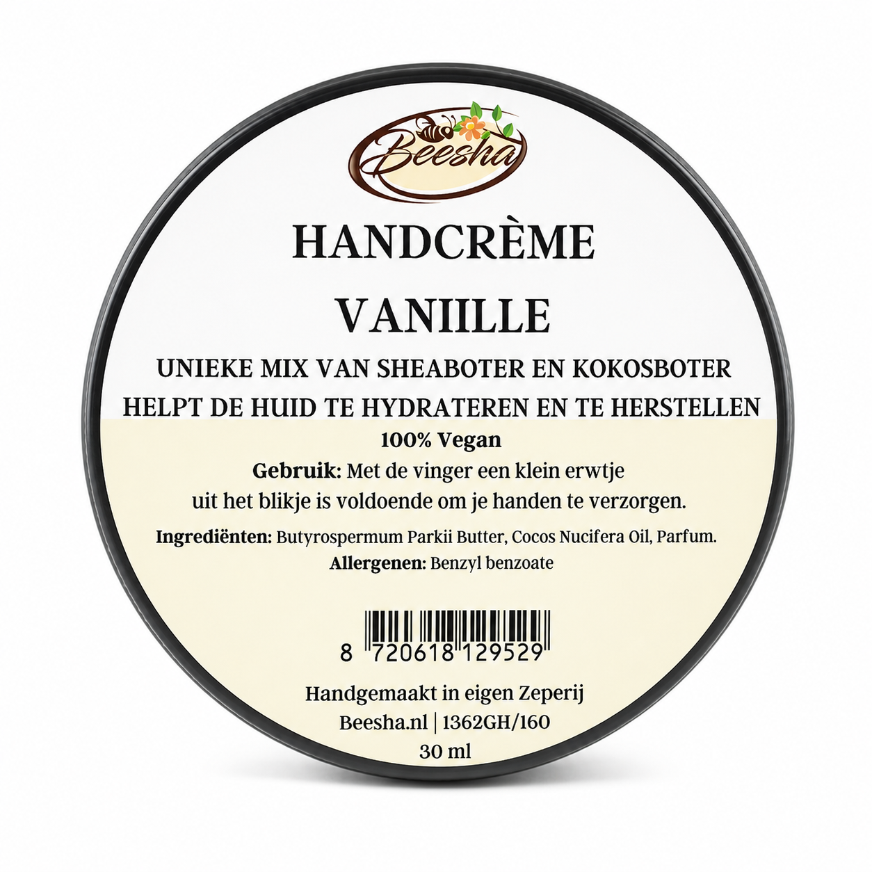 Beesha Handcrème Vanille in pot, natuurlijke handcrème