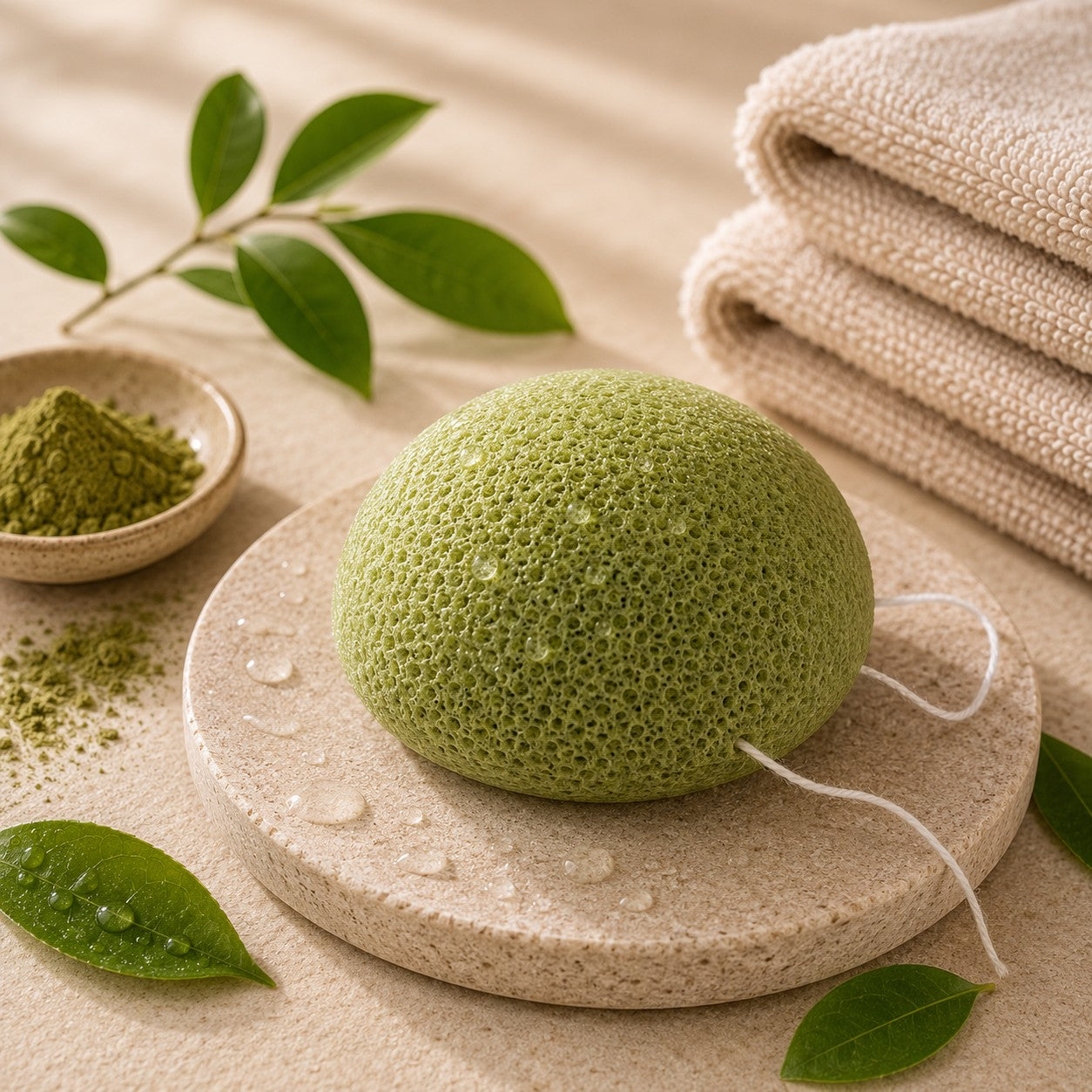 Sfeerfoto van de Beesha konjac spons Groene Thee