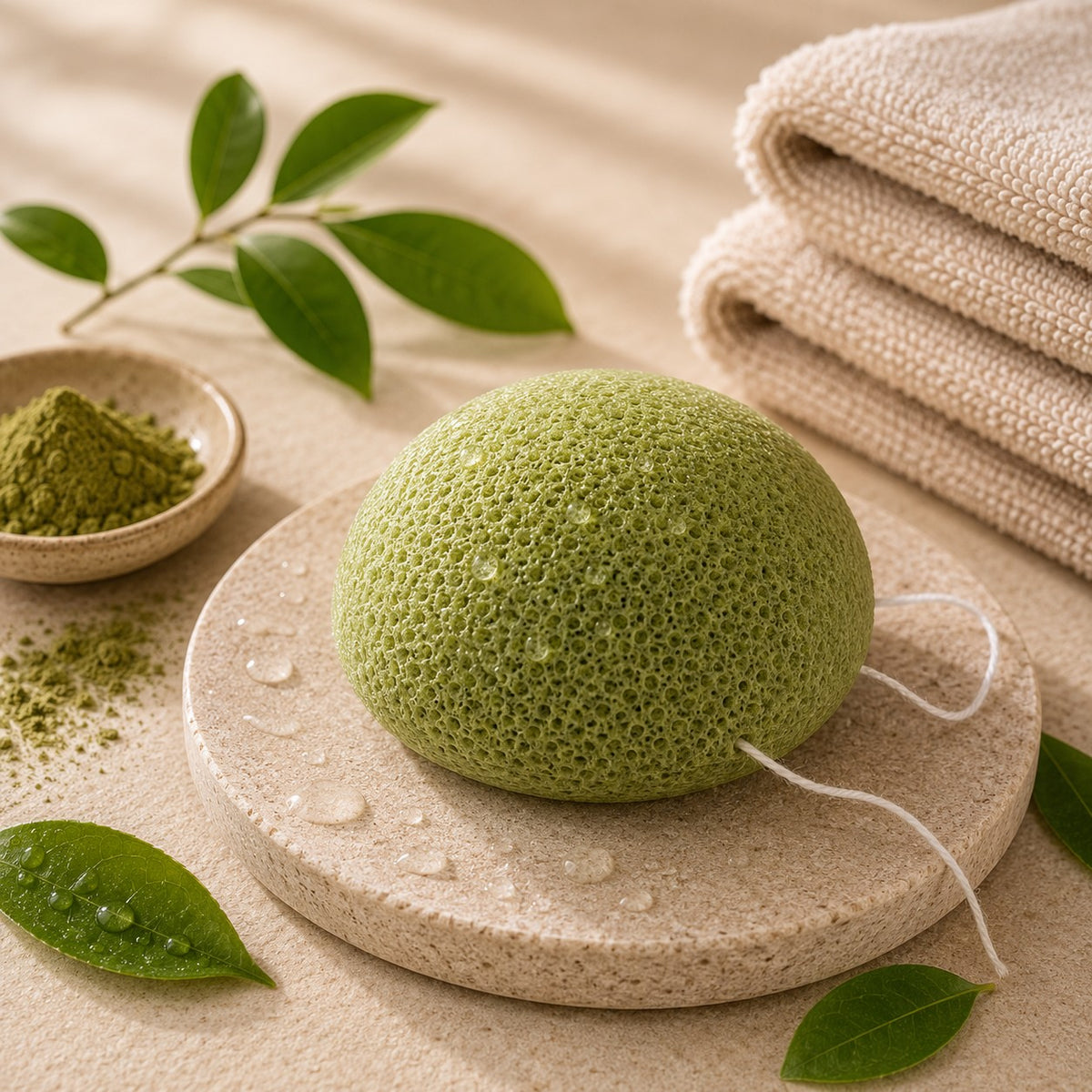 Sfeerfoto van de Beesha konjac spons Groene Thee