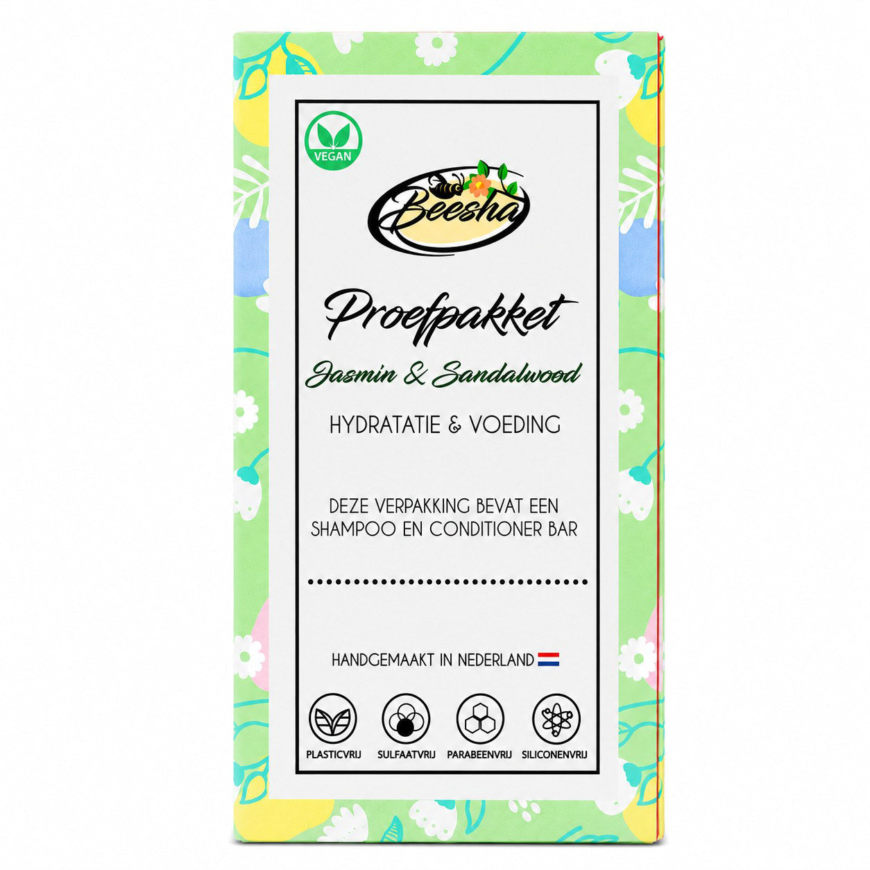 Beesha proefpakket Jasmijn & Sandalwood duo met shampoo bar en conditioner bar