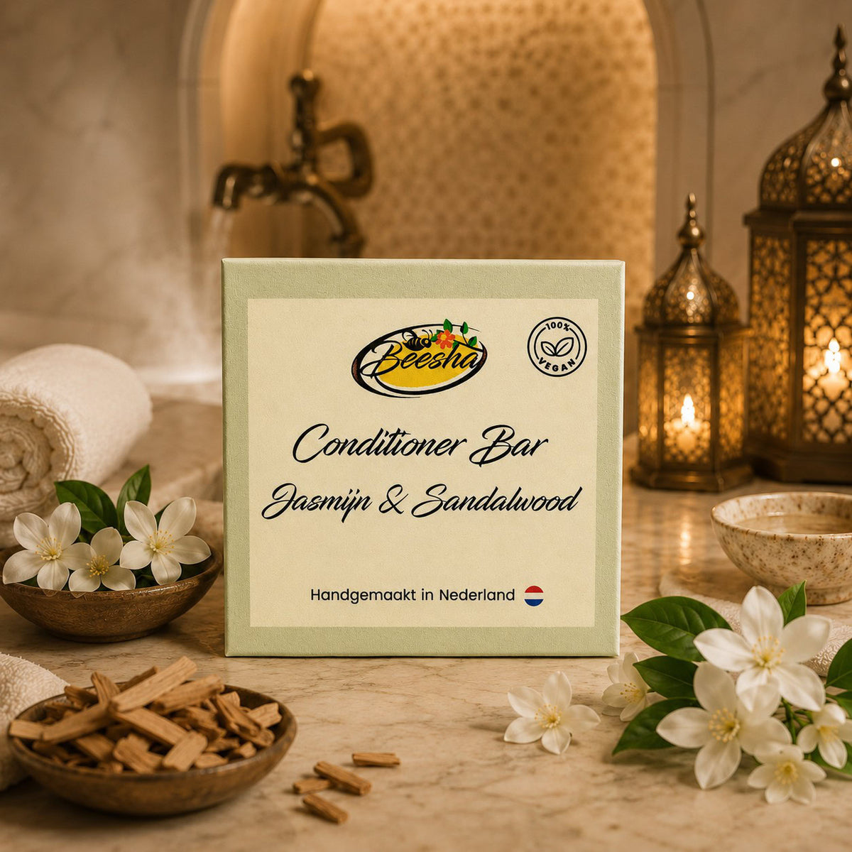 Sfeerfoto van Beesha Conditioner Bar Jasmijn & Sandalwood, vaste conditioner