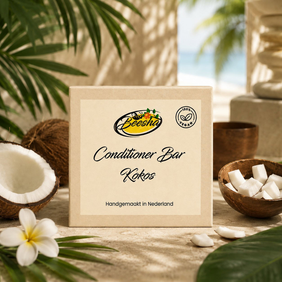 Sfeerfoto van Beesha Conditioner Bar Kokos, vaste conditioner