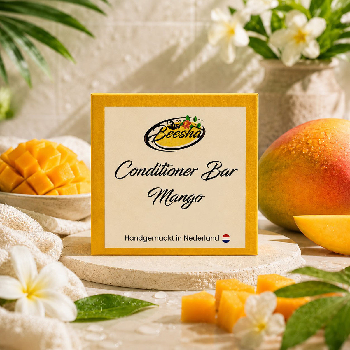 Sfeerfoto van Beesha Conditioner Bar Mango, vaste conditioner