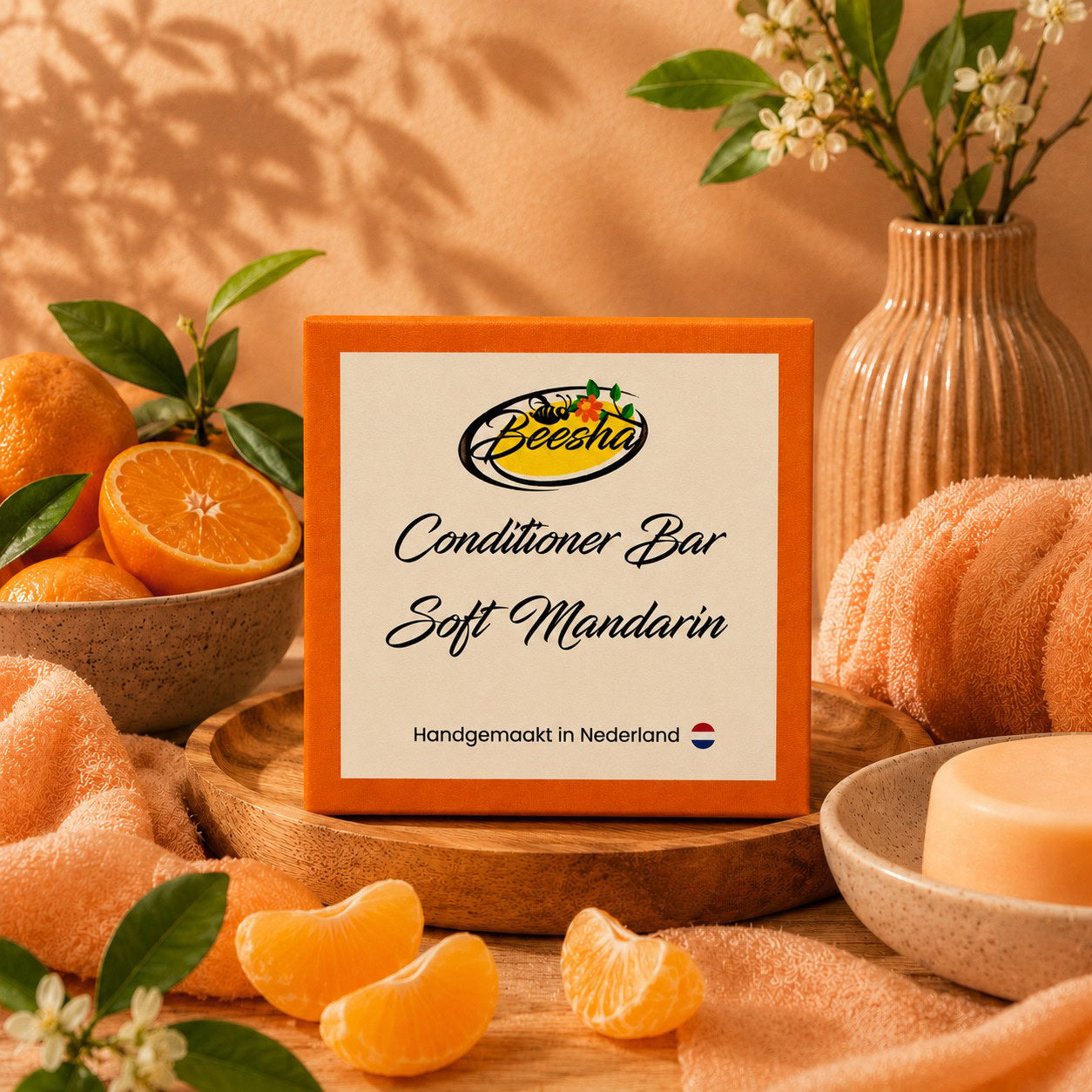 Sfeerfoto van Beesha Conditioner Bar Soft Mandarin, vaste conditioner