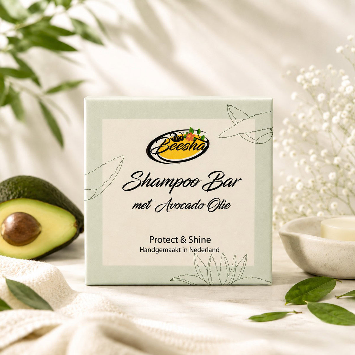 Sfeerfoto van Beesha Shampoo Bar Protect & Shine, vaste shampoo