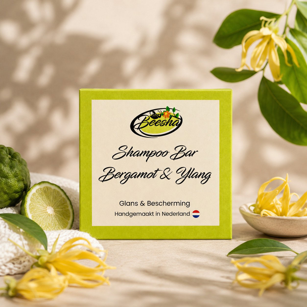 Sfeerfoto van Beesha Shampoo Bar Bergamot & Ylang, vaste shampoo