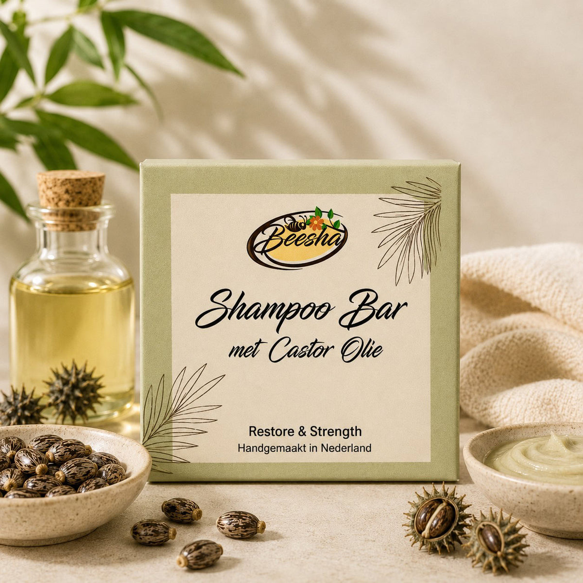 Sfeerfoto van Beesha Shampoo Bar Restore & Strength, vaste shampoo