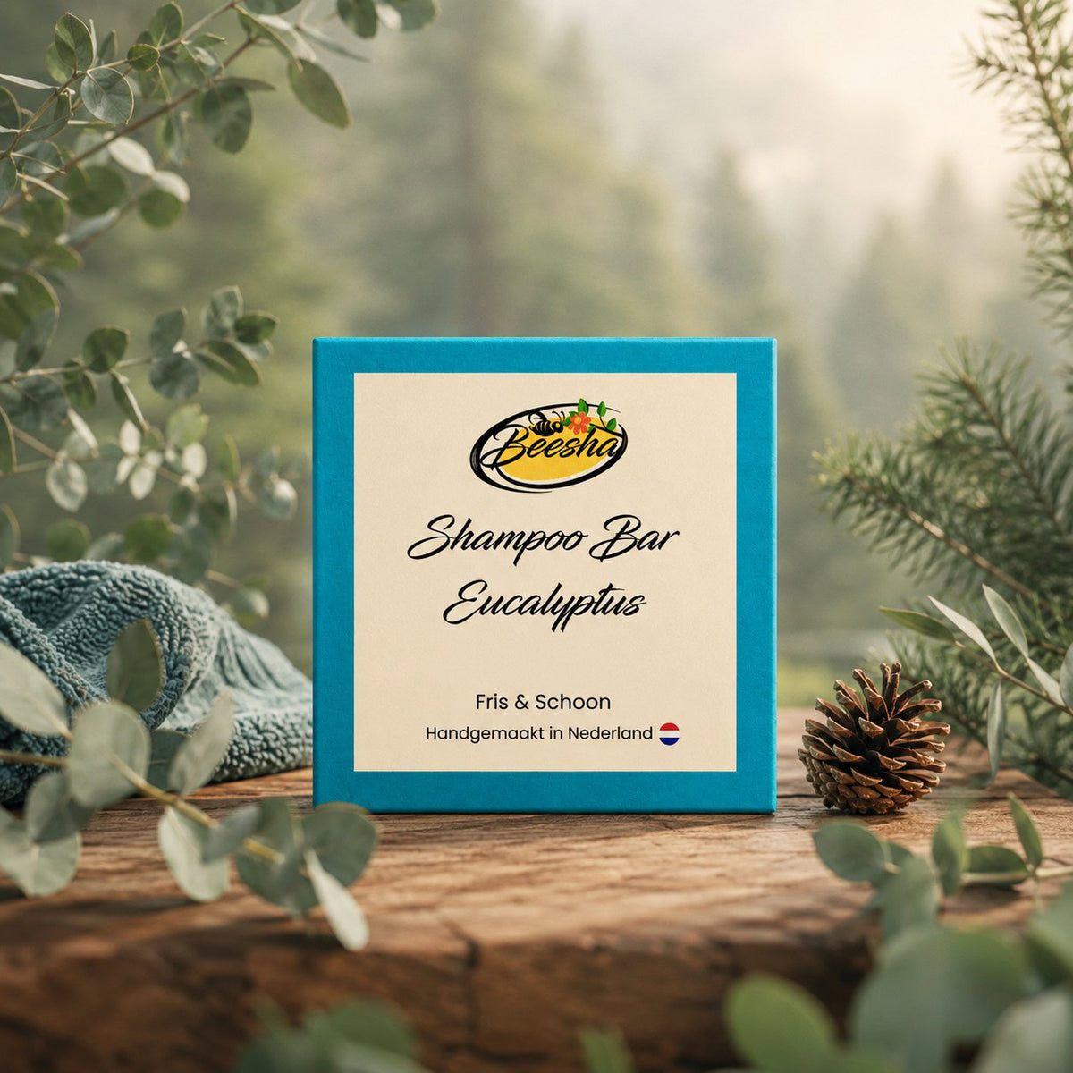 Sfeerfoto van Beesha Shampoo Bar Eucalyptus, vaste shampoo