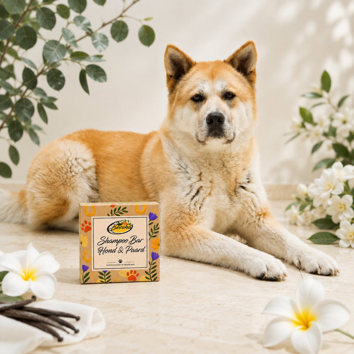 Sfeerfoto van de Beesha shampoo bar voor hond en paard