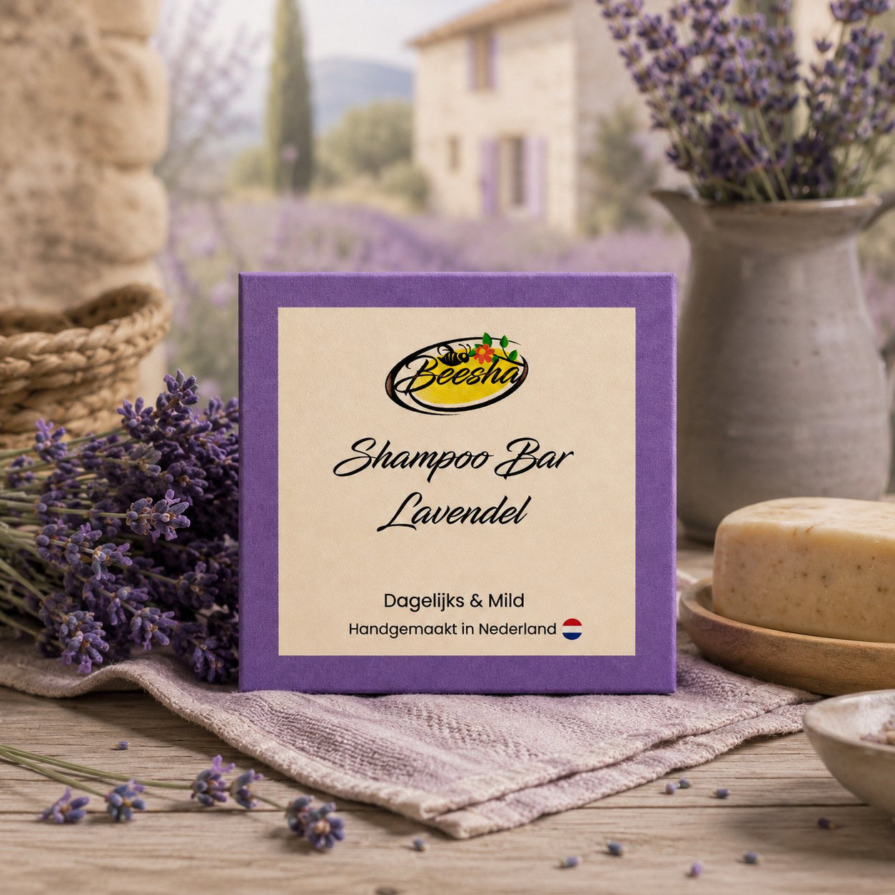 Sfeerfoto van Beesha Shampoo Bar Lavendel, vaste shampoo