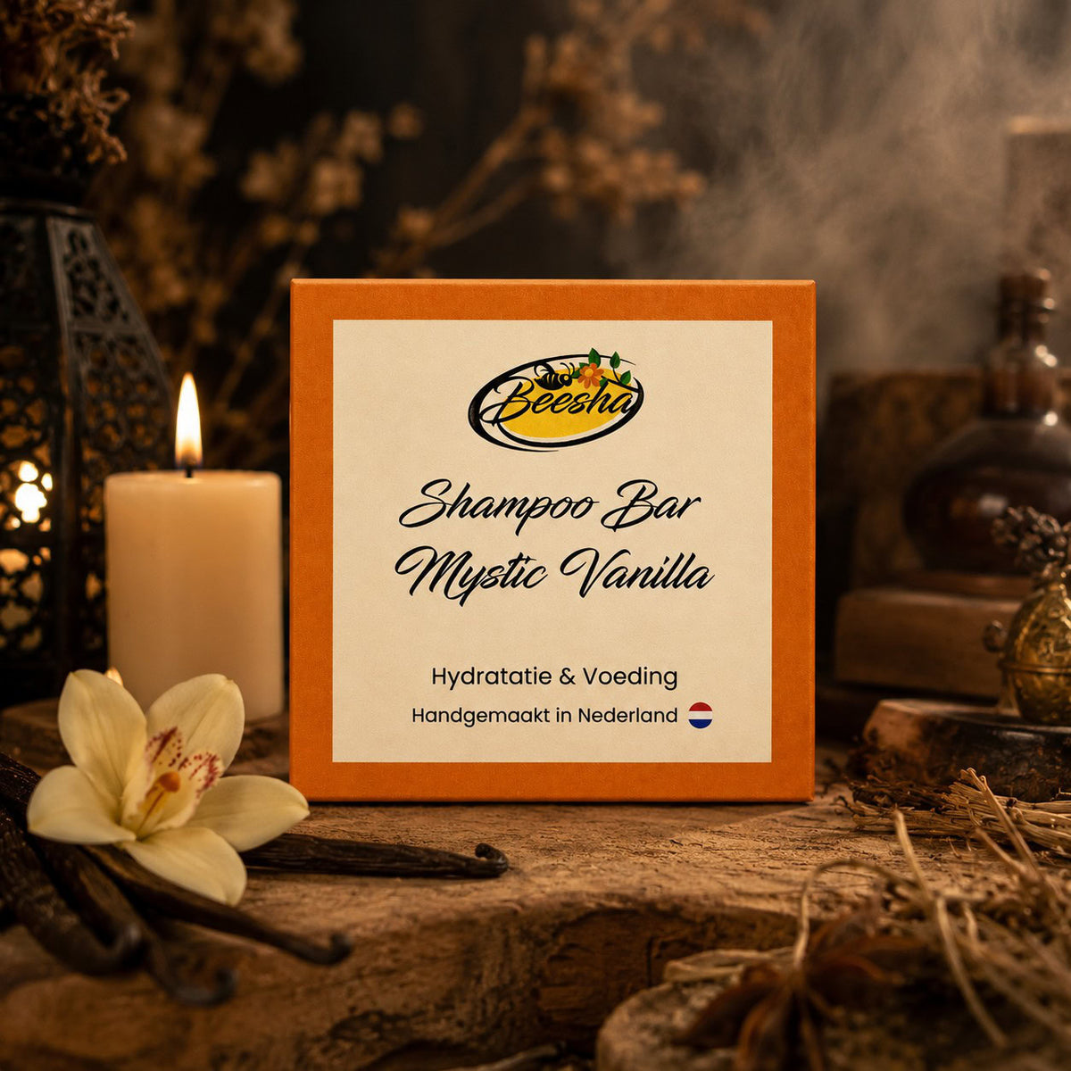 Sfeerfoto van Beesha Shampoo Bar Mystic Vanilla, vaste shampoo