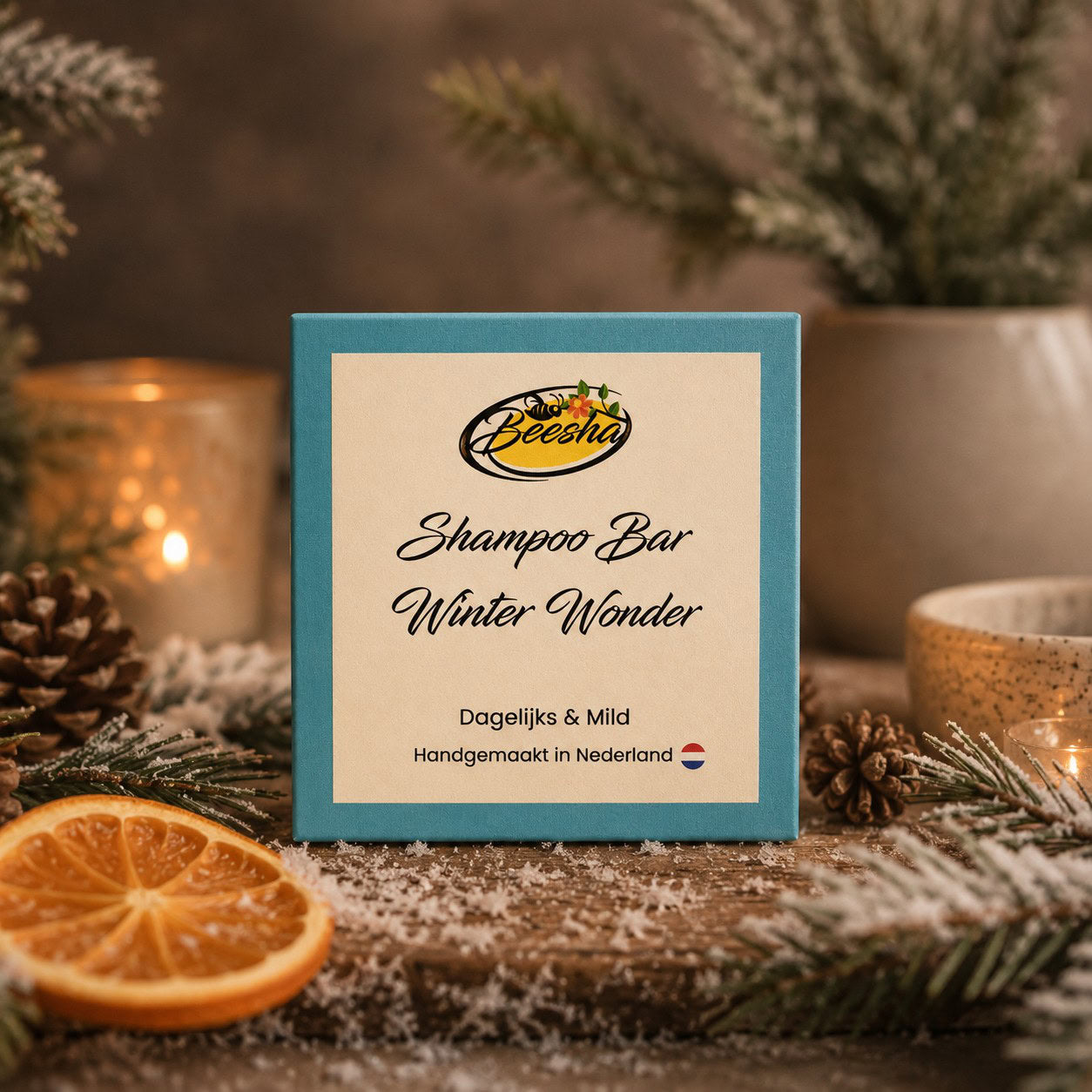 Sfeerfoto van Beesha Shampoo Bar Winter Wonder, vaste shampoo