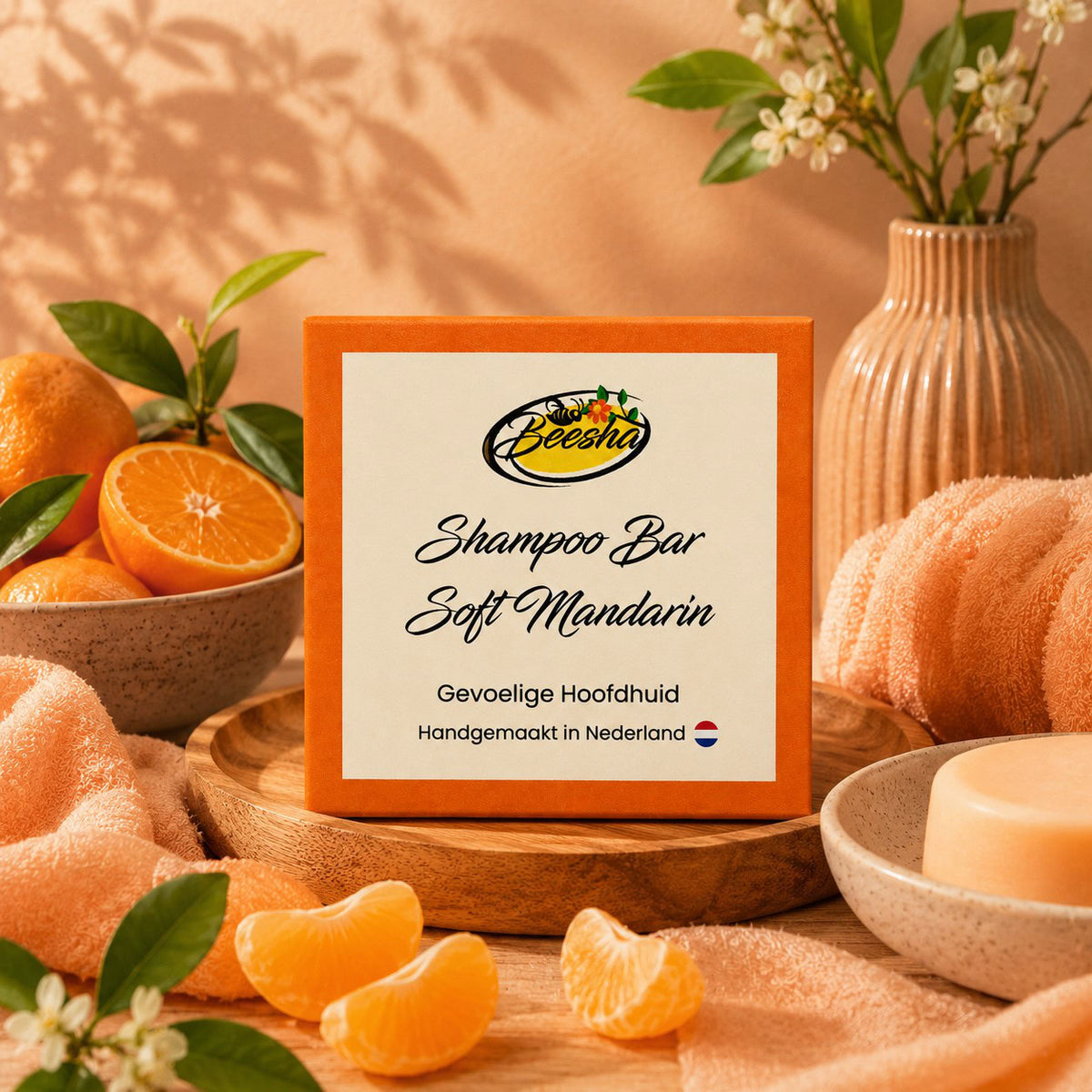 Sfeerfoto van Beesha Shampoo Bar Soft Mandarin, vaste shampoo