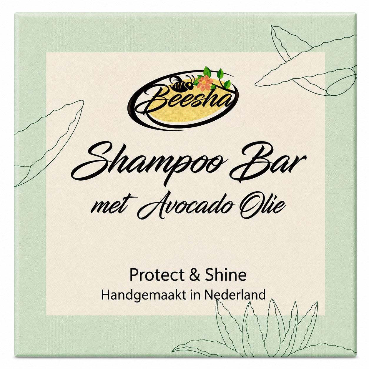 Beesha Shampoo Bar Protect & Shine — vaste shampoo met avocado-olie in doosje