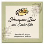 Beesha Shampoo Bar Restore & Strength — vaste shampoo met castorolie in doosje