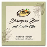Beesha Shampoo Bar Restore & Strength — vaste shampoo met castorolie in doosje