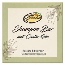 Beesha Shampoo Bar Restore & Strength — vaste shampoo met castorolie in doosje