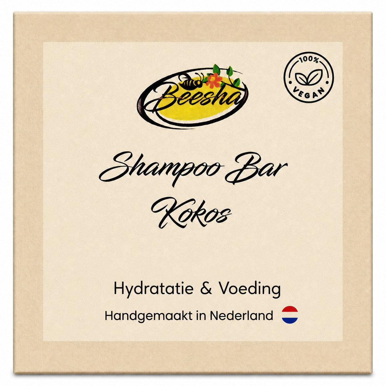 Beesha Shampoo Bar Kokos — vaste shampoo in doosje